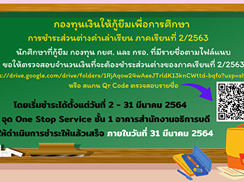 Payment of tuition fee difference
Semester 2/2020 Student Loan Fund