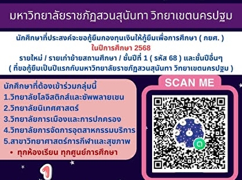 Announcement of Suan Sunandha Rajabhat
University, Nakhon Pathom Campus on
Qualifications, Prohibited
Characteristics and Loan Schedule of the
Student Loan Fund for the Academic Year
2025