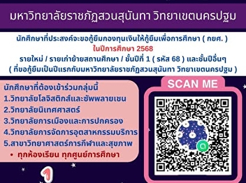 Announcement of Suan Sunandha Rajabhat
University, Nakhon Pathom Campus on
Qualifications, Prohibited
Characteristics and Loan Schedule of the
Student Loan Fund for the Academic Year
2025
