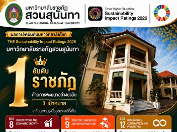 Truly number one  Suan Sunandha
University secures 1st place among
Rajabhat University groups at the global
stage THE Sustainability Impact Ratings
2026